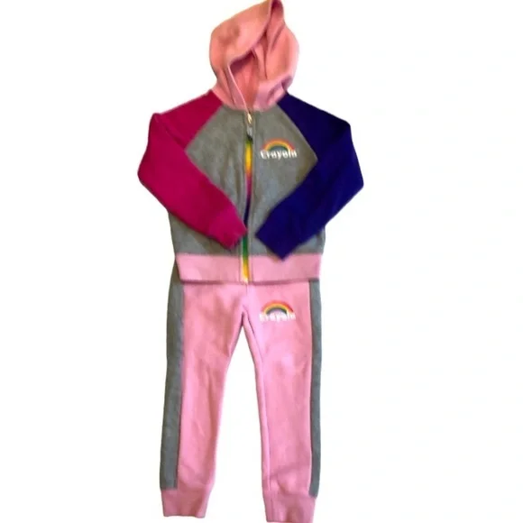 2 Piece Pink Gray Fleece Hoodie Zip Jacket  & Pants Set Crayola Little Girl's 4 - Picture 2 of 15